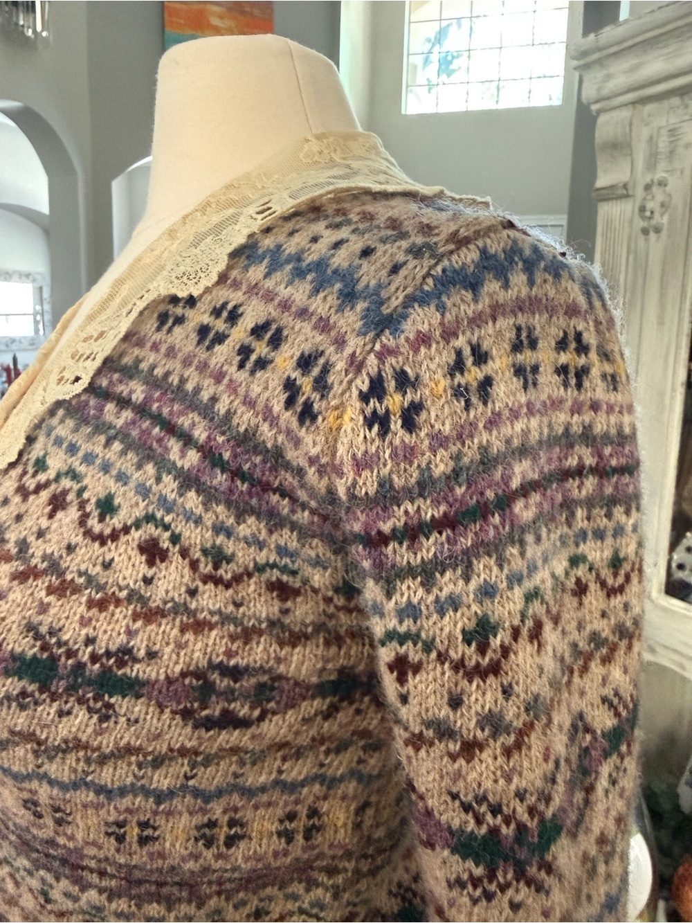 Vintage Ralph Lauren Lace Collar Fair Isle Sweater - Picture 11 of 12